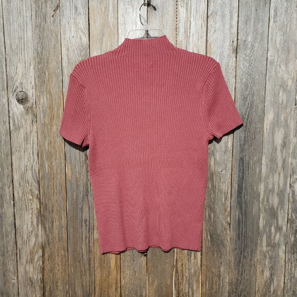 Nine West XL Women's Sweater Mock Neck Short Sleeve Rosy Pink Mauve Stretch - Picture 3 of 5